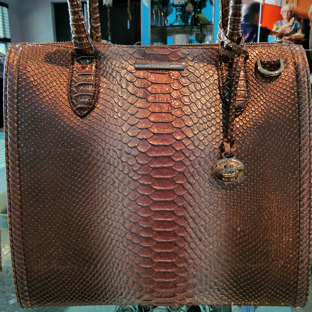 Brahmin Elegant Brown Snake Print Handbag